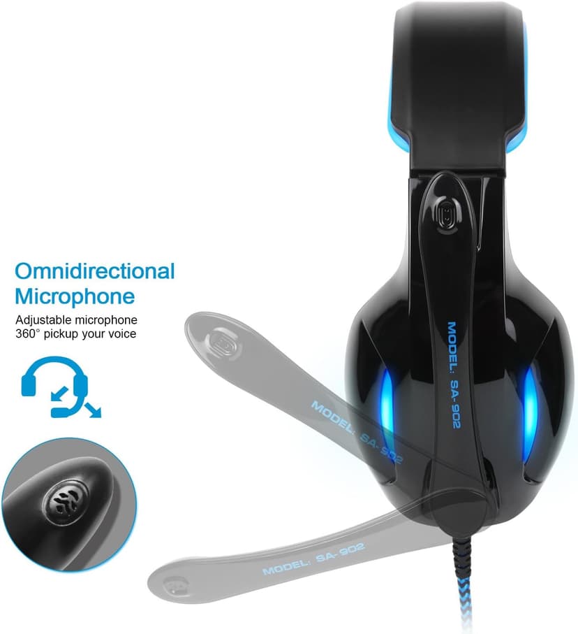 SADES SA902 7.1 USB Surround Sound PC Headsets Over-Ear Gaming Headphones with Microphone LED Light