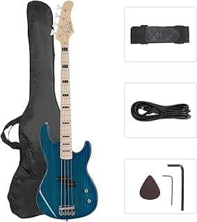 GLARRY GP Series Full Size Electric Bass Guitar 4 String Beginner Kit Canadian Maple Fingerboard with Cable, Strap, Bag and Accessories(Blue)