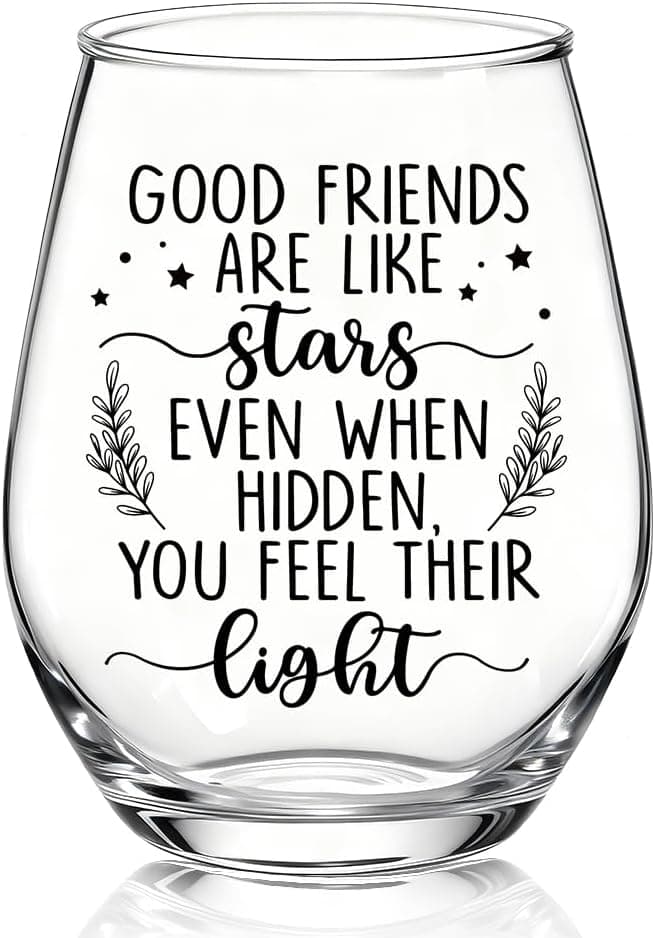 TOUNER Good Friends Are Like Stars Friendship Quote Stemless Wine Glass, Funny Best Friends Keepsake Wine Glass Gifts for Women Aunt Sister BFF, Thank You Friend Birthday Gifts for Women Bestie Friend B0GKLHXQBK