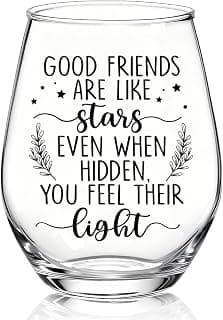 TOUNER Good Friends Are Like Stars Friendship Quote Stemless Wine Glass, Funny Best Friends Keepsake Wine Glass Gifts for Women Aunt Sister BFF, Thank You Friend Birthday Gifts for Women Bestie Friend B0GKLHXQBK