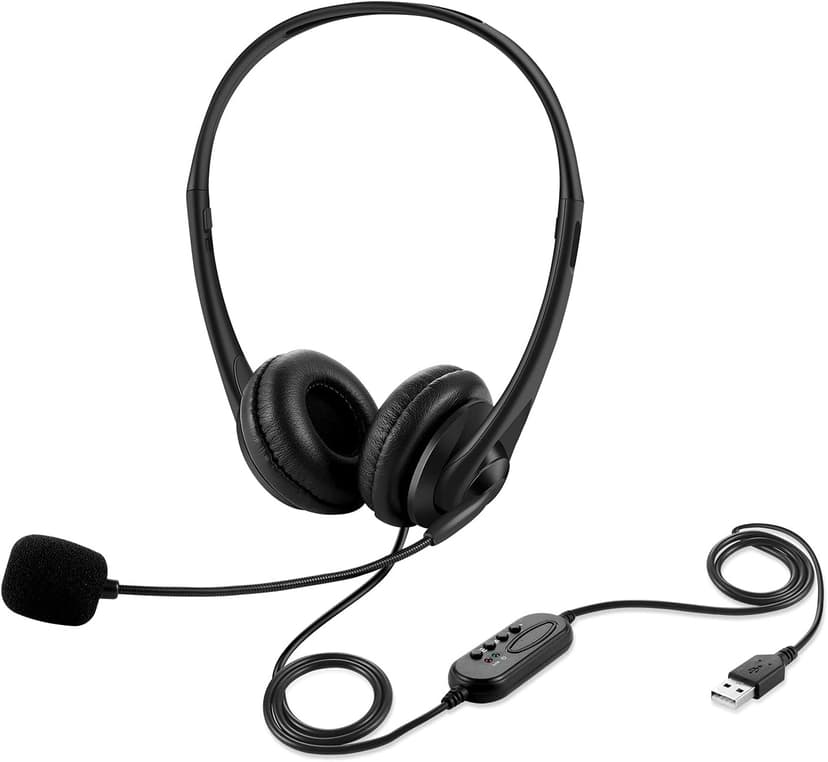 321Wasay Computer USB Headset with Mic, Wired Headphones with Microphone for PC, Laptop (Black Slender)