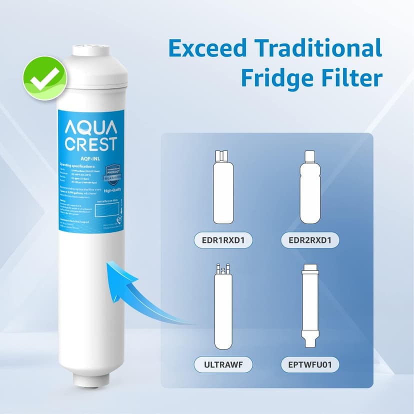 AQUA CREST INL 5 Years Inline Water Filter for Ice Maker with 1/4-Inch Direct Connect Fittings, Idea for Ice Maker, Refrigerator, RV, Inline Refrigerator Water Filter Reduces Chlorine, Taste& Odor