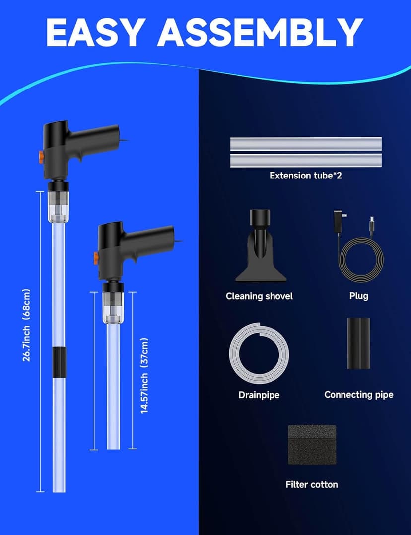 VIPASKA Electric Aquarium Gravel Cleaner Kit with High Pressure Strong Suction, 6-in-1 Multifunction Fish Tank Vacuum Cleaner and Water Changer for Aquarium, Gravel Vacuum with Sand Filter Tools