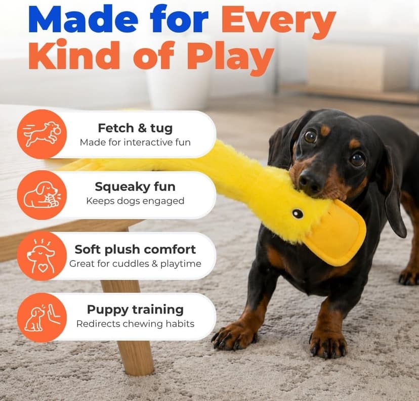 Best Pet Supplies Crinkle Dog Toy for Small, Medium, and Large Breeds, Cute No Stuffing Duck with Soft Squeaker, Fun for Indoor Puppies and Senior Pups, Plush No Mess Chew and Play - Yellow