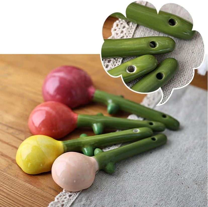 Flower Measuring Spoons Set in Pot Unique Baking Gifts Ceramic Cute Measuring Cups and Spoons with Holder for Dry Wet Ingredients Dishwasher Safe Pink B0BTX9KGZQ