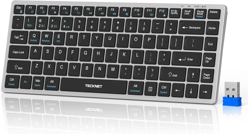 TECKNET Bluetooth Keyboard Rechargeable, 4-Device (2.4G+3BT) Wireless Keyboard, Ultra-Slim Quiet Typing, 14 Hotkeys Computer Keyboard for PC/Laptop/Smart TV/Tablet/iPad