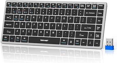 TECKNET Bluetooth Keyboard Rechargeable, 4-Device (2.4G+3BT) Wireless Keyboard, Ultra-Slim Quiet Typing, 14 Hotkeys Computer Keyboard for PC/Laptop/Smart TV/Tablet/iPad