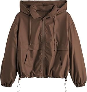 Verdusa Women's Zip Up Lightweight Windbreaker Jacket Sport Casual Workout Hoodie Outerwear with Pockets Rainy Day Outfits