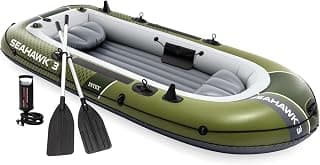 INTEX Seahawk Inflatable Boat Series: Includes Boat Oars and High-Output Pump - Fishing Rod Holders - Gear Pouch