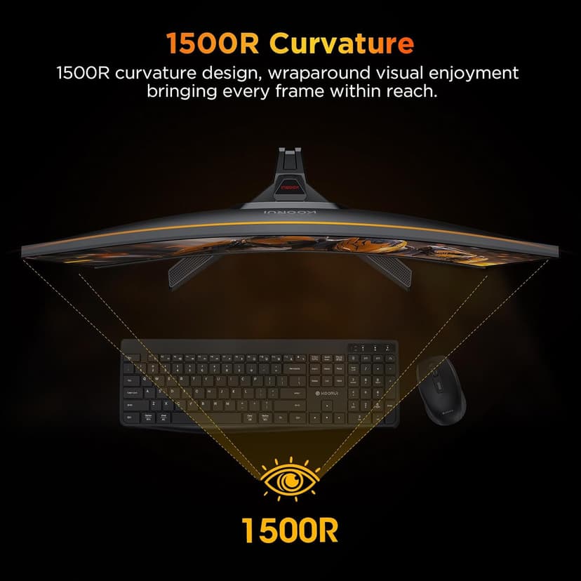 KOORUI 25 Inch Curved Gaming Monitor 240Hz FHD 1080P Computer Monitor, 1500R 1ms MPRT Display, Adaptive Sync, 90% DCI-P3,HDR, Eye Care, Tilt Adjustable, VESA 75x75mm, Black,G2511XC