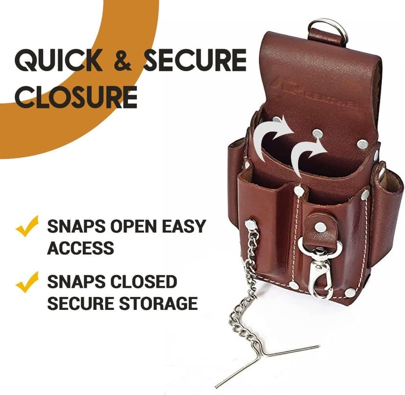 Ap-Leather Pro-5 Electrician Pouch, Leather Tool Pouch, 5 Pocket Pouch with Electrical Tape Holder, Durable Compartments, Tool Pouch with Belt Clip, Dark Brown