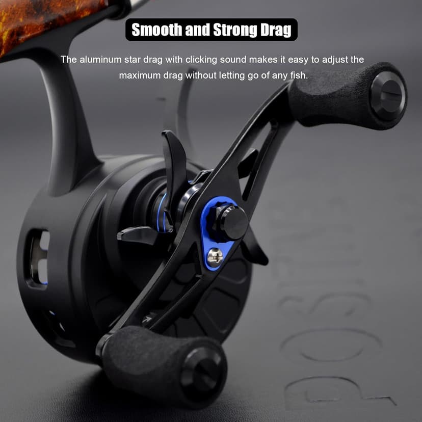 Inline Ice Fishing Reel, 3.2:1 High Speed Gear Ratio, 3+1 Anti-Reverse Ball Bearings, Magnetic Brakes, Lightweight Graphite Frame with a CNC Aluminum Spool for Winter Fishing