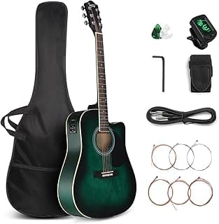 GLARRY Full Size 6 Strings Acoustic Electric Guitar Beginner Kit, Cutaway 41 Inch Electric Acoustic Guitar w/Inbuilt Tuner, Bag, Strap, Picks, Strings, Basswood Guitarra, Matte Distressed Green