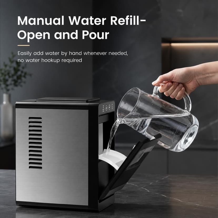 Kismile Portable Countertop Ice Maker Machine, 26lbs Ice in 24Hrs, Self-Cleaning Ice Maker with Selectable Ice Size & Internal Light, Compact Design for Home/Kitchen/Bar