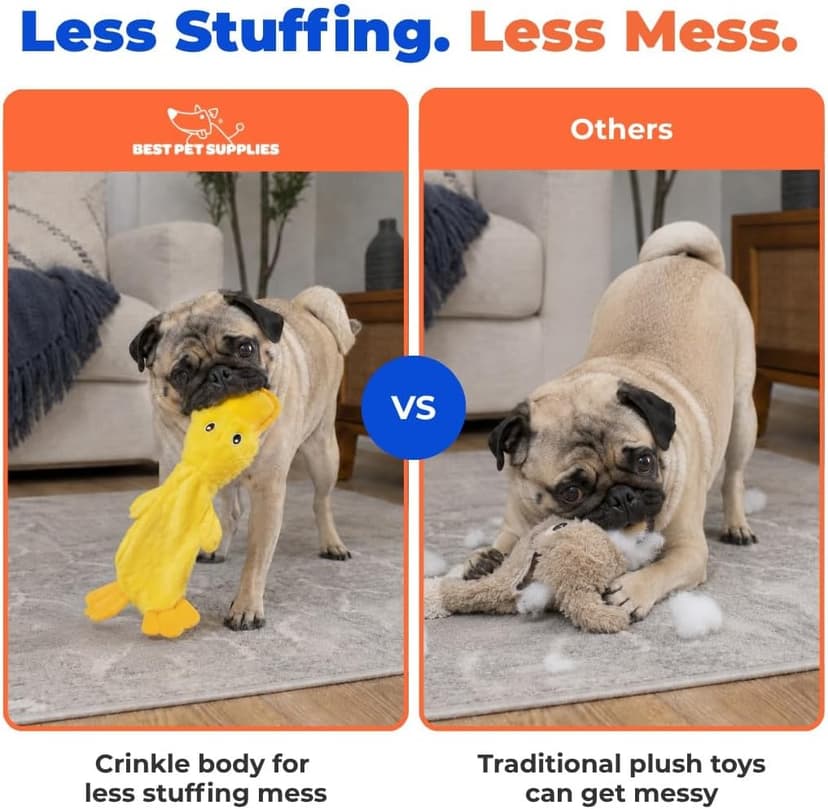 Best Pet Supplies Crinkle Dog Toy for Small, Medium, and Large Breeds, Cute No Stuffing Duck with Soft Squeaker, Fun for Indoor Puppies and Senior Pups, Plush No Mess Chew and Play - Yellow