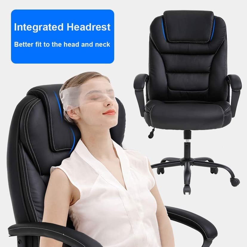 BestMassage Big and Tall Office Chair 500lbs Wide Seat Ergonomic Desk Chair with Lumbar Support Arms High Back PU Leather Executive Task Computer Chair for Heavy People Women,Black