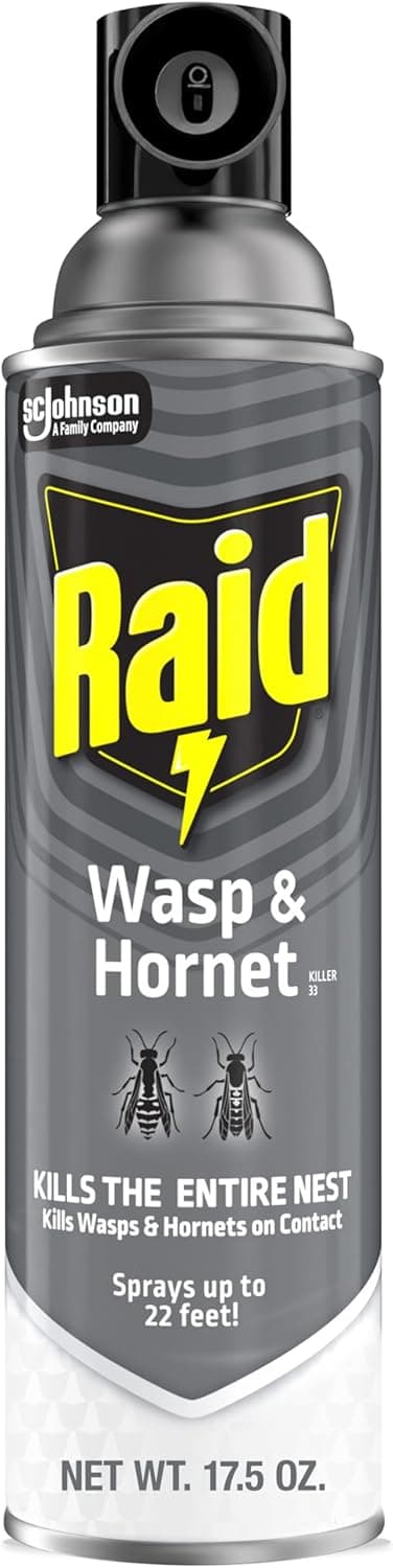 Raid Wasp & Hornet Killer Spray, Kills the Entire Nest, For Paper Wasps, Yellow Jackets, Mud Daubers, and more, 17.5 oz