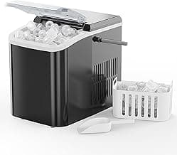 NEWBULIG Ice Makers Countertop with Handle, Portable Ice Machine, 9 Bullet Ice Cubes in 6 Mins, 26lbs in 24Hrs, Auto-Cleaning, with Basket and Scoop, for Home, Kitchen, RV, Camping,Black