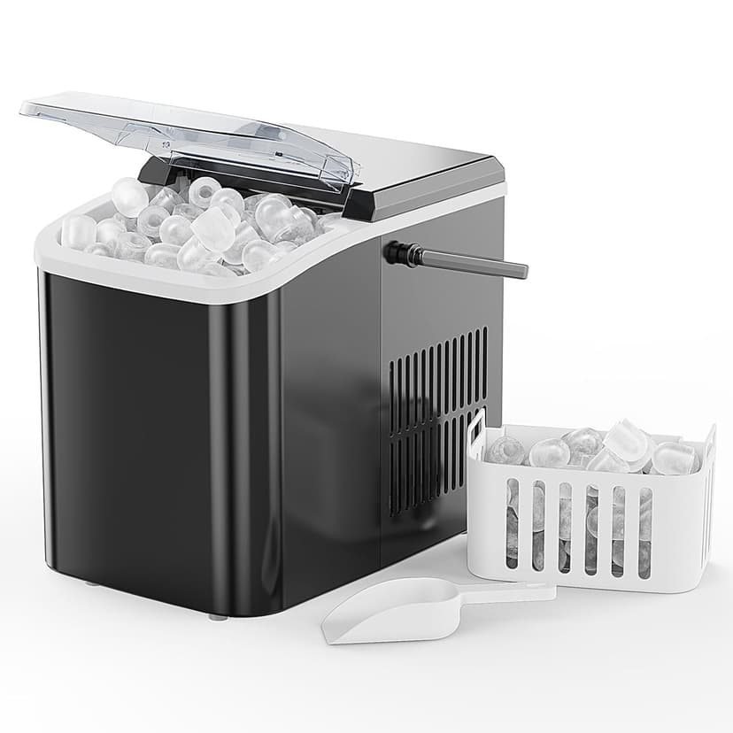 NEWBULIG Ice Makers Countertop with Handle, Portable Ice Machine, 9 Bullet Cubes in 6 Mins, 26lbs in 24Hrs, Auto-Cleaning, with Basket and Scoop, for Home, Kitchen, RV, Camping, Black
