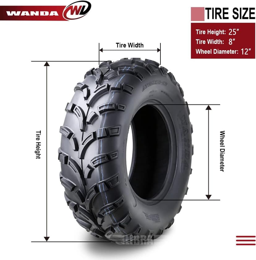 WANDA ATV/UTV Tires 25x8-12 25x8x12 6-Ply Light Mud Tires, Set 2-10243