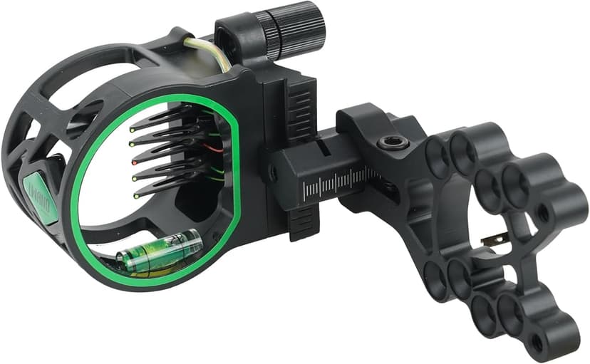 Archery 5-Pin Bow Sight - 0.019" Fiber, Brass Pin, Aluminum Machined - Right and Left Handed, with Hi-Vis Level for Archery, Hunting, Shooting