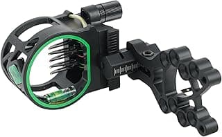 Archery 5-Pin Bow Sight - 0.019" Fiber, Brass Pin, Aluminum Machined - Right and Left Handed, with Hi-Vis Level for Archery, Hunting, Shooting