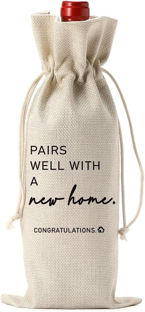 Housewarming Gift Realtor Closing Present for Home Buyers, 750ml Drawstring Wine Bottle Bag Housewarming House Warming Gifts New Home Wine Bag Gift for New Homeowners B0FVXJ488R