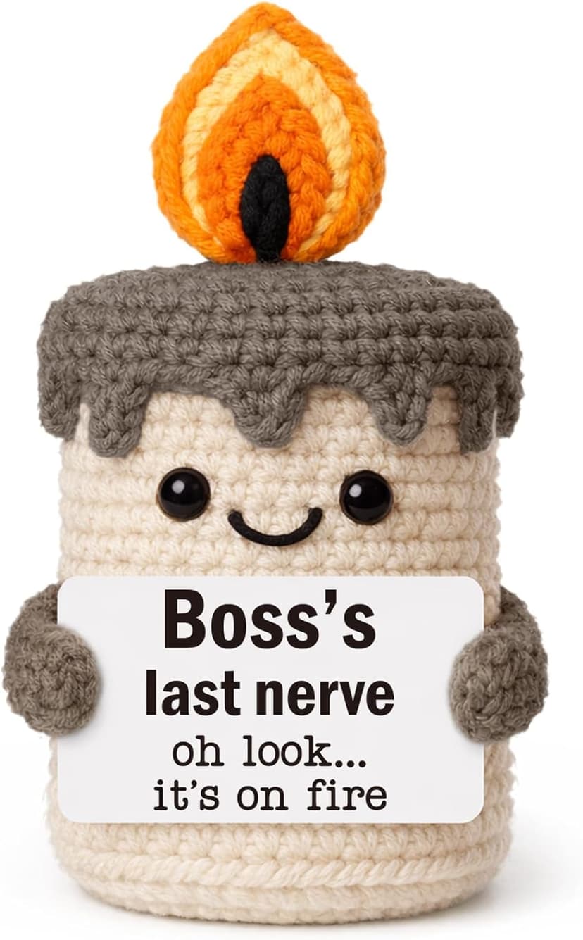 Boss Lady Female Male Gifts, Funny Birthday Christmas Leaving Gag Gift for Supervisor Manager, Handmade Crochet Candle Decor Funny Bosses Day Gifts for Women Man, Appreciation Gifts for Boss B0G2LZ6T1K