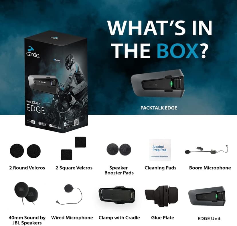 Cardo PACKTALK Edge Motorcycle Bluetooth Communication System Headset Intercom - Single Pack