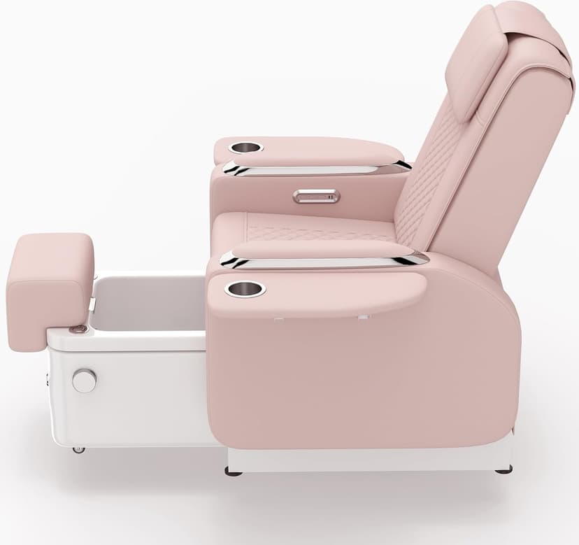 Artist hand Spa Chair with Foot Spa Basin, Manicure & Massage Chair, Electric Recline, 4-Head Back Massage, Hot/Cold Water Controls, LED Light & Jet Tub, Fast Drain Pump, Pull-Out Bowl (Pink)