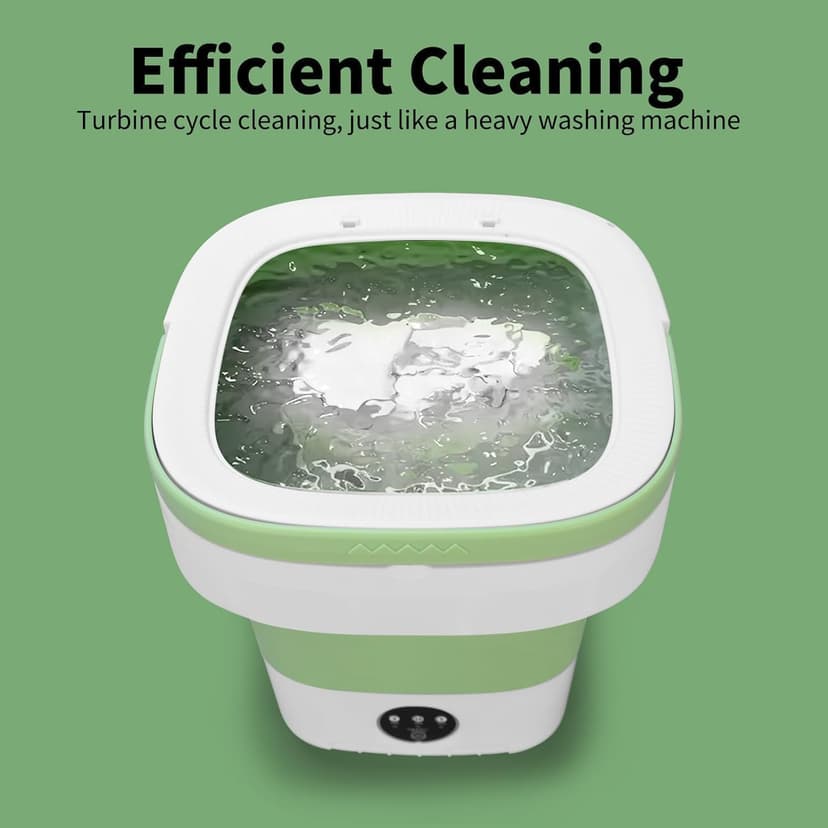 Portable Mini Washing Machine, Foldable Washer and Dryer with 3 Modes Deep Cleaning, Upgraded Small Collapsible Laundry for Hotel, Apartment, Home and Travel - Green