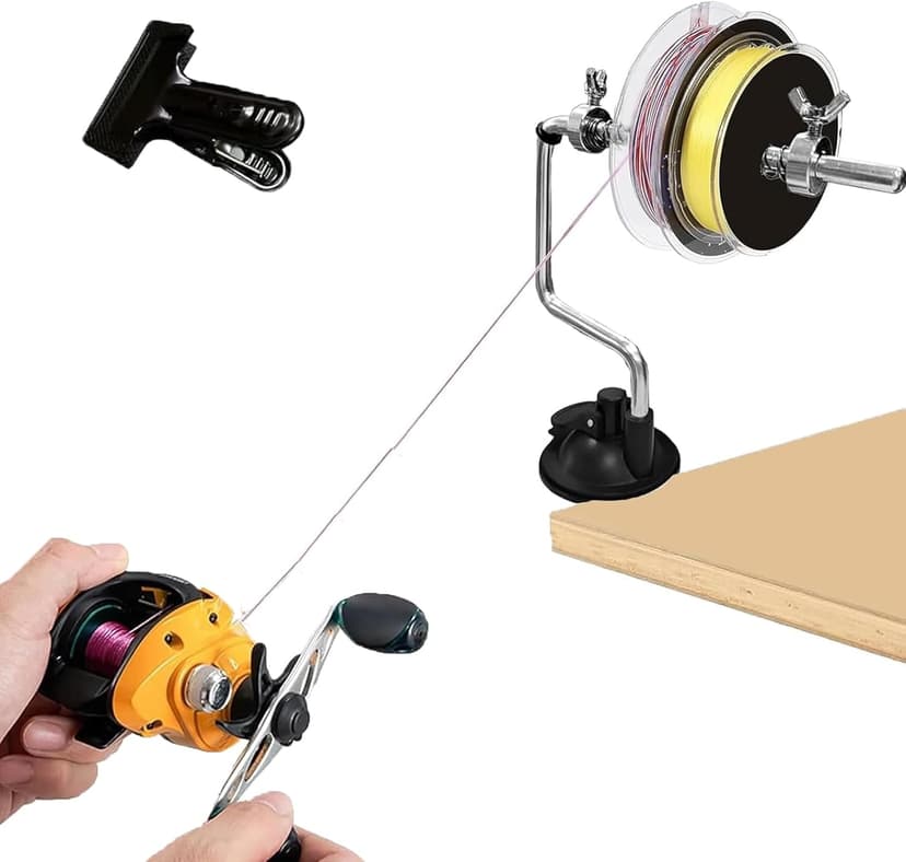 Fishing Line Spooler – Portable Table Mounted Reel Spooler for Spinning & Baitcasting Reels – Adjustable to Fit Multiple Size Spools-Fishing Line Remover Gifts for Men (Clips and Suction Cups)