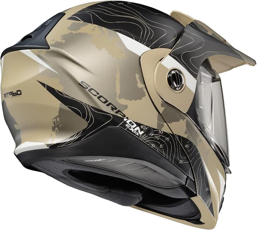 ScorpionEXO AT960 Modular Adventure Street Motorcycle Helmet with Bluetooth Ready Speaker Pockets DOT ECE Approved Topographic (Sand Large)