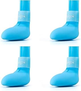 Fdceligoo Rubber Dog Boots, Durable Paw Protectors with Adjustable Straps & Non-Slip Sole, Waterproof Dog Shoes for Hot Pavement, Easy On & Off Silicone Booties (Blue, S, Only Suit for Small Dogs)