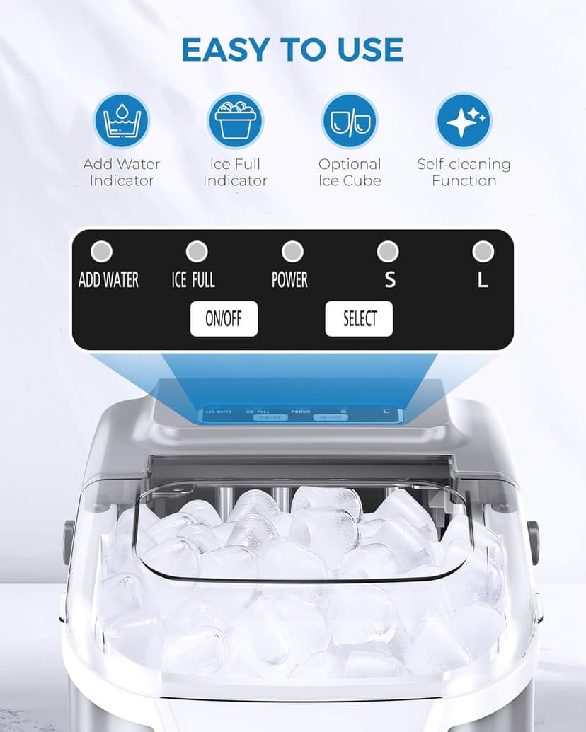 Antarctic Star Countertop Ice Maker Portable Ice Machine with Handle,Self-Cleaning Ice Makers, 26Lbs/24H, 8 Ice Cubes Ready in 6 Mins for Home Kitchen Bar Party (Grey)