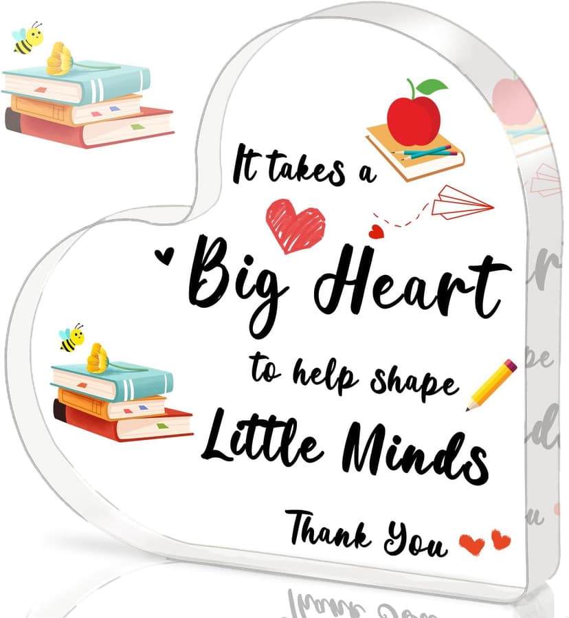Teacher Valentine Gift, Valentines Day Gifts for Teachers - Acrylic Heart Shape Teachers Plaque 4×4 in, Teacher Retirement Gifts for Women Men, End of Year Thank You Teacher Keepsake