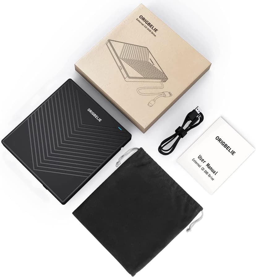 ORIGBELIE External CD DVD Drive, Ultra Slim CD Burner USB 3.0 with 4 USB Ports and 2 TF/SD Card Slots, Optical Disk Drive for Laptop Mac, PC Windows 11/10/8/7 Linux OS