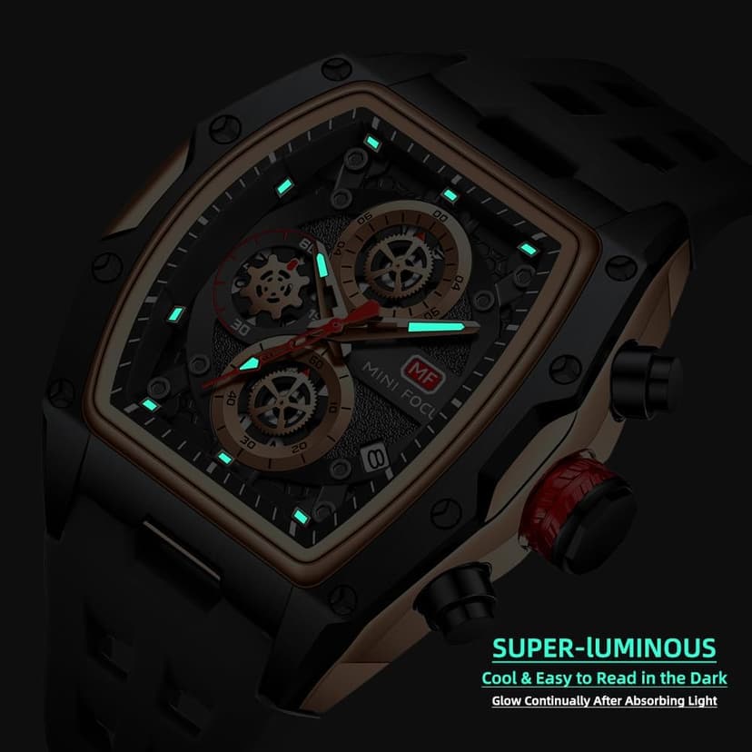MF MINI FOCUS Men Watches Unique Casual Wrist Watches (Chronograph/Waterproof/Luminous/Calendar) Silicon Band Fashion Watches for Men