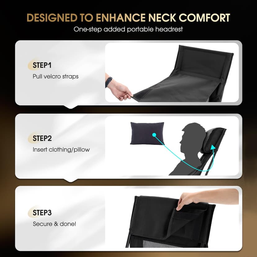 MOON LENCE Oversized High Back Camping Chair for Adults, Height Adjustable Folding Camp Chair | 400 lbs Capacity & 5.4 lbs Weight, Hidden Pillow Pocket Wide Seat for Camping Fishing Overlanding, Black