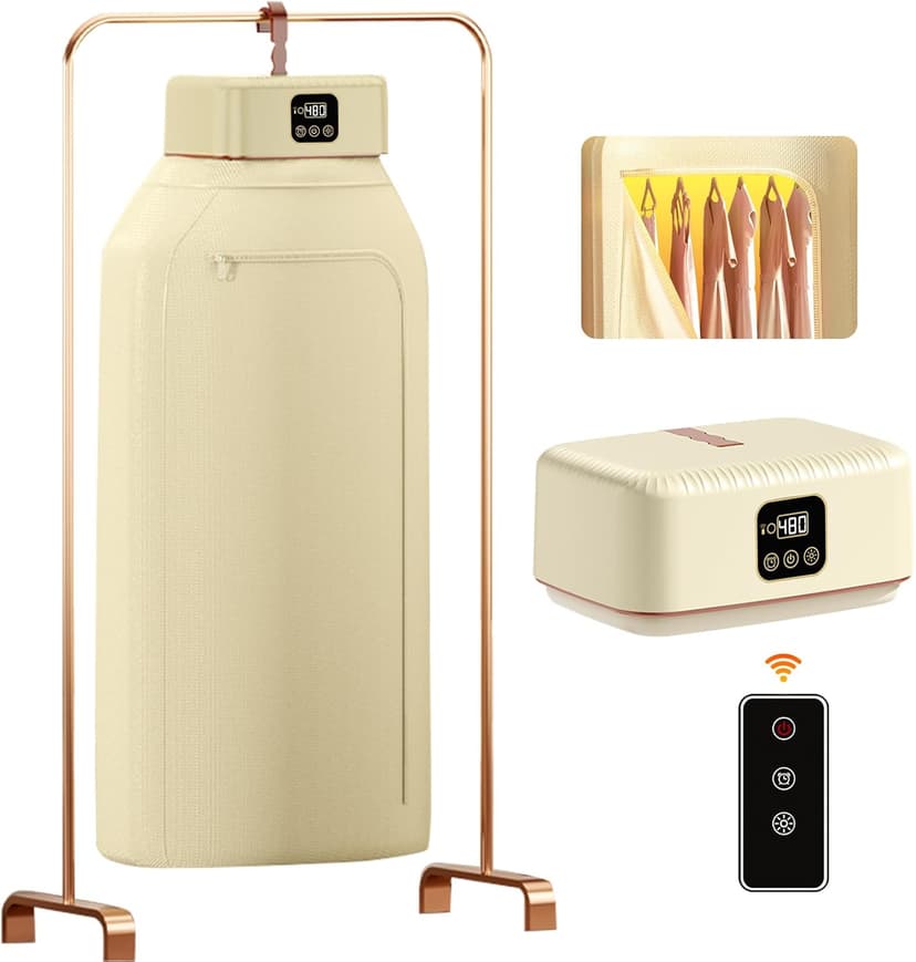 Portable Clothes Dryer Hold 9-12 Items, 8H Timer, w/Remote Control & Dry Bag, Mini Compact Foldable Fast Electric Dryer Machine for Laundry, Travel, Apartment, RV, Dorm, Quiet 45dB, Energy Save, 600W