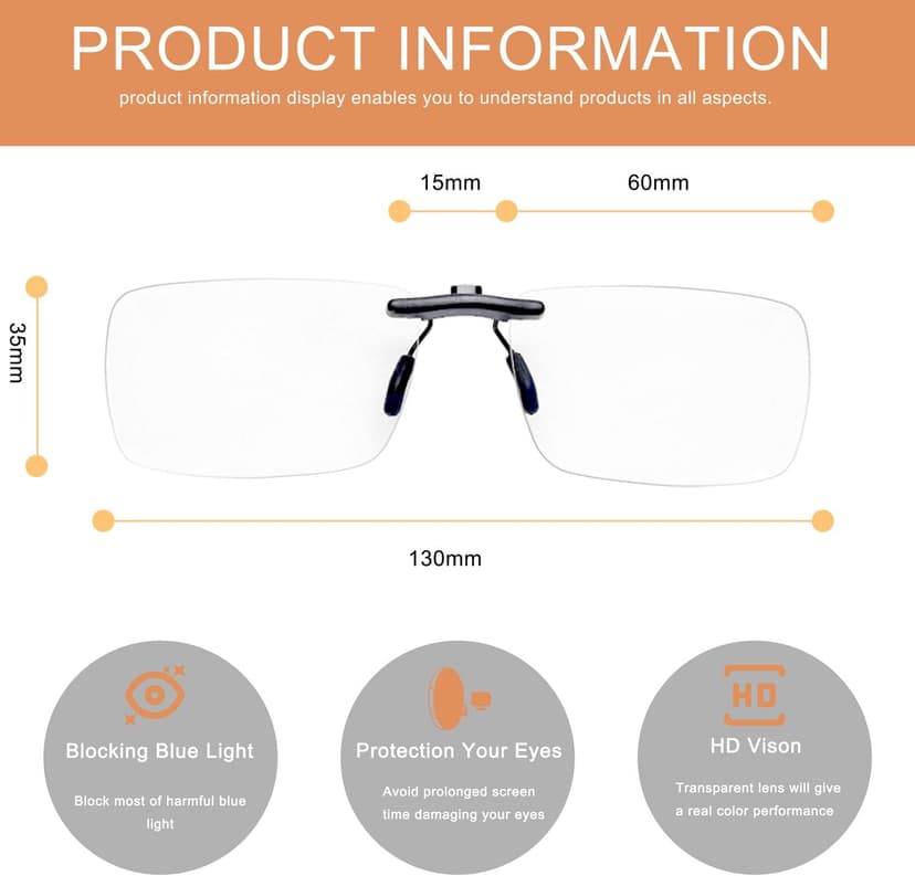 FONHCOO Clip-on Blue Light Blocking Glasses Night Driving Sunglasses 2 Pack Lens over Prescription Glasses for Women Men (2 Pack Transparent Blue Light Blocking Lens)