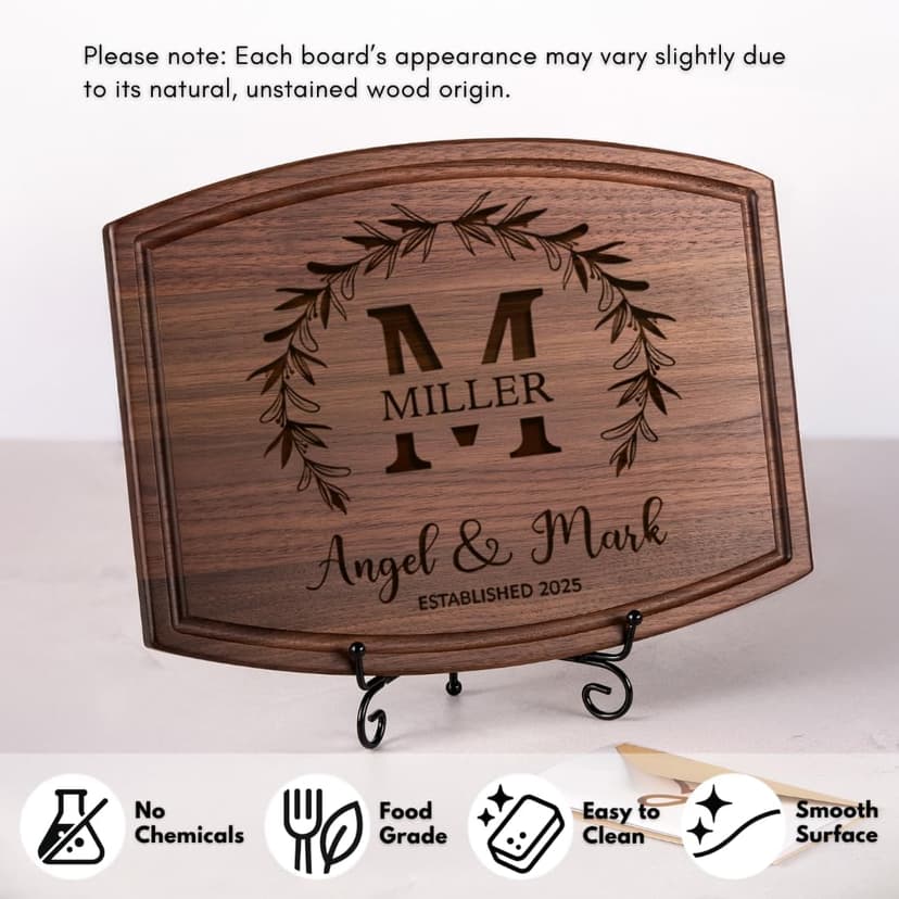 Personalized Wedding Gifts for Couples 2025, Custom Walnut Cutting Board for Kitchen, Personalized Bridal Shower, Best Wedding Registry and Engagment Gift