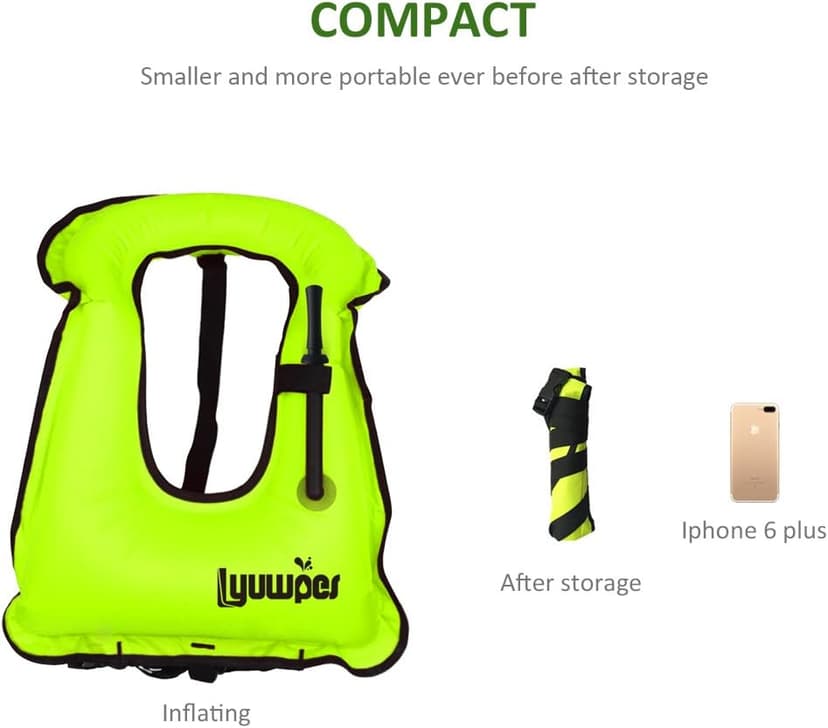 Inflatable Snorkel Vest Adult Snorkeling Jackets Free Diving Swimming Safety Load Up to 220 Ibs