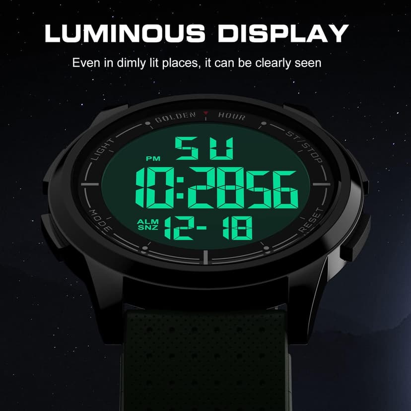 GOLDEN HOUR Ultra-Thin Minimalist Sports Waterproof Digital Watches Men with Wide-Angle Display Rubber Strap Wrist Watch for Men Women