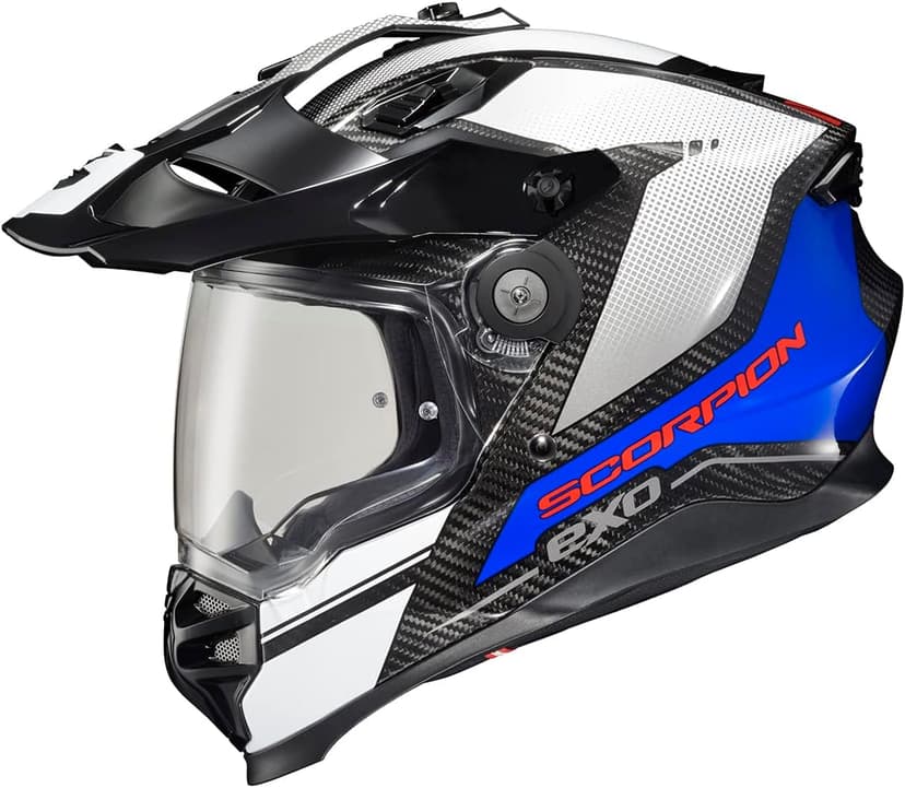 ScorpionEXO XT9000 Full Face Carbon Fiber Adventure Motorcycle Helmet with Pinlock Ready Shield Bluetooth Ready Speaker Pockets DOT ECE Trailhead (White - Large)