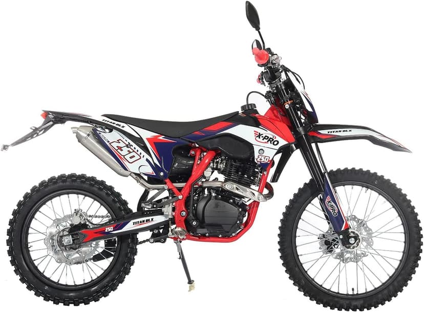 X-PRO Titan DLX 250cc Gas Dirt Bike Pit Bike Adult Bike,Big 21"/18" Wheels, Zongshen Engine! (Red)