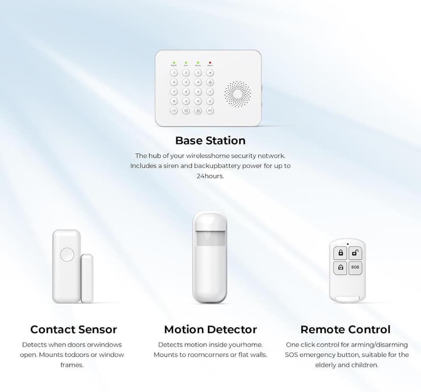Wireless Home Security System WiFi/4G Home Alarm System with Phone APP Alert | Voice Control | No Subscription Fees | 24/7 Monitoring | Alexa Compatible