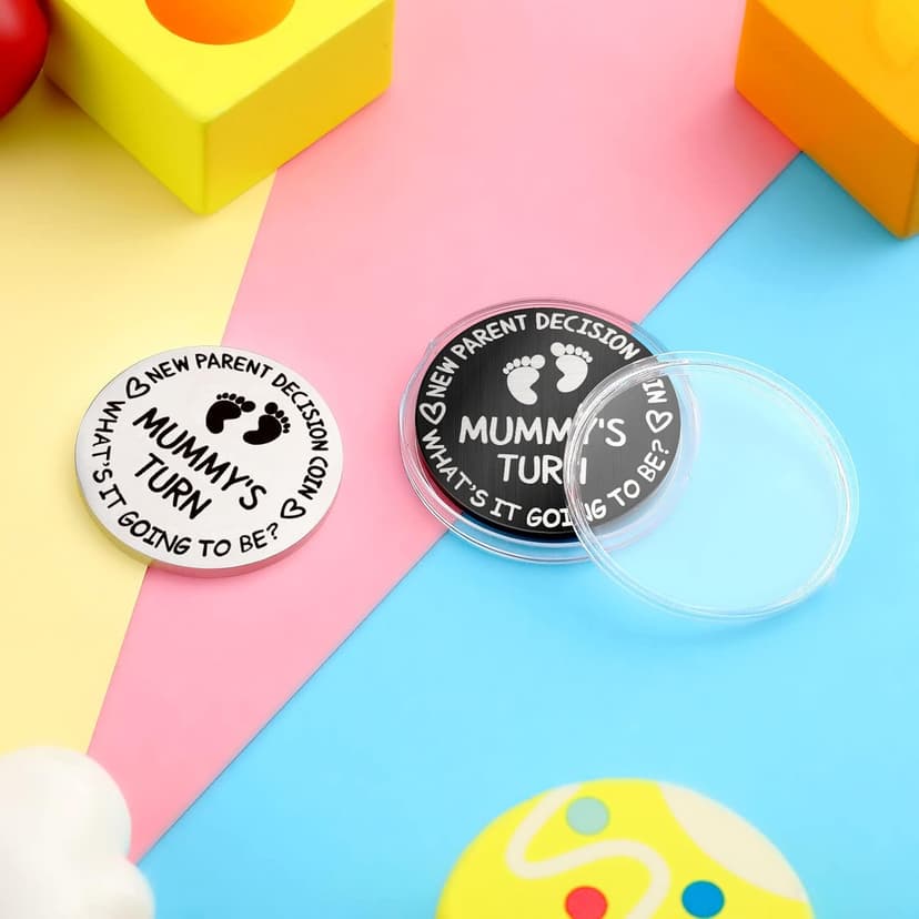 Hicarer 2 Pcs Funny Baby Gift New Parents Decision Coin New Mom Gifts Double Sided Decision Making Coin New Pregnancy Gift for First Time Mom Dad Push Present for Christmas(Silver and Black) B098QGPPJ6