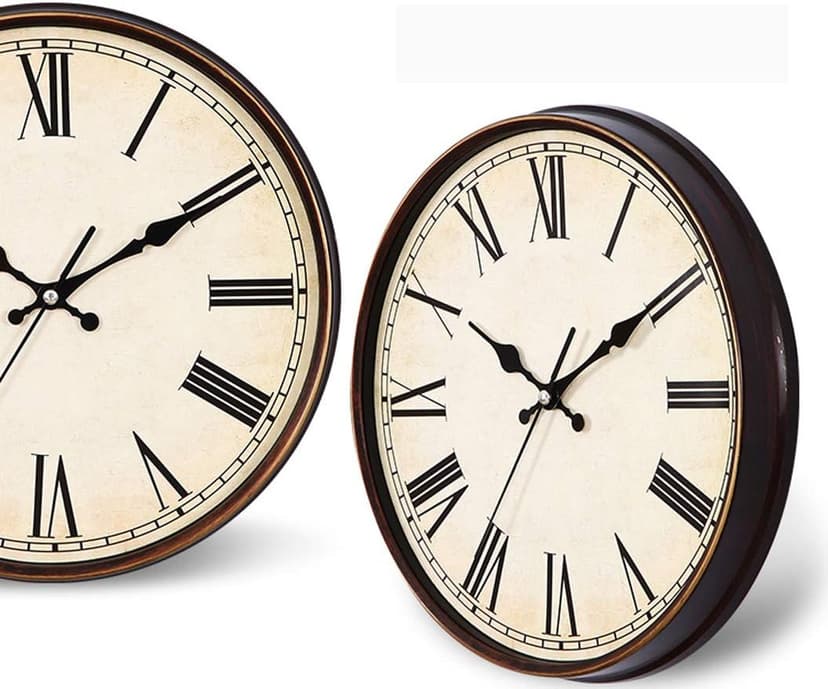 Yesland 11'' Wall Clock - Silent Non Ticking - Quality Quartz Retro Design with Roman Numerals, Easy to Read for Home Office School Clock (Brown)