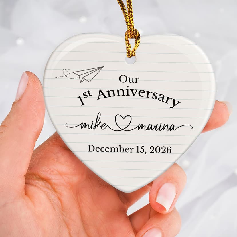 Personalized 1st Anniversary Ornament 2026, Christmas Hanging for Couple, First Wedding Gift Ideas for Her, 1 Year Paper Anniversary Ceramic Ornament for Husband&Wife, Married Decoration B0FVRNPN6F